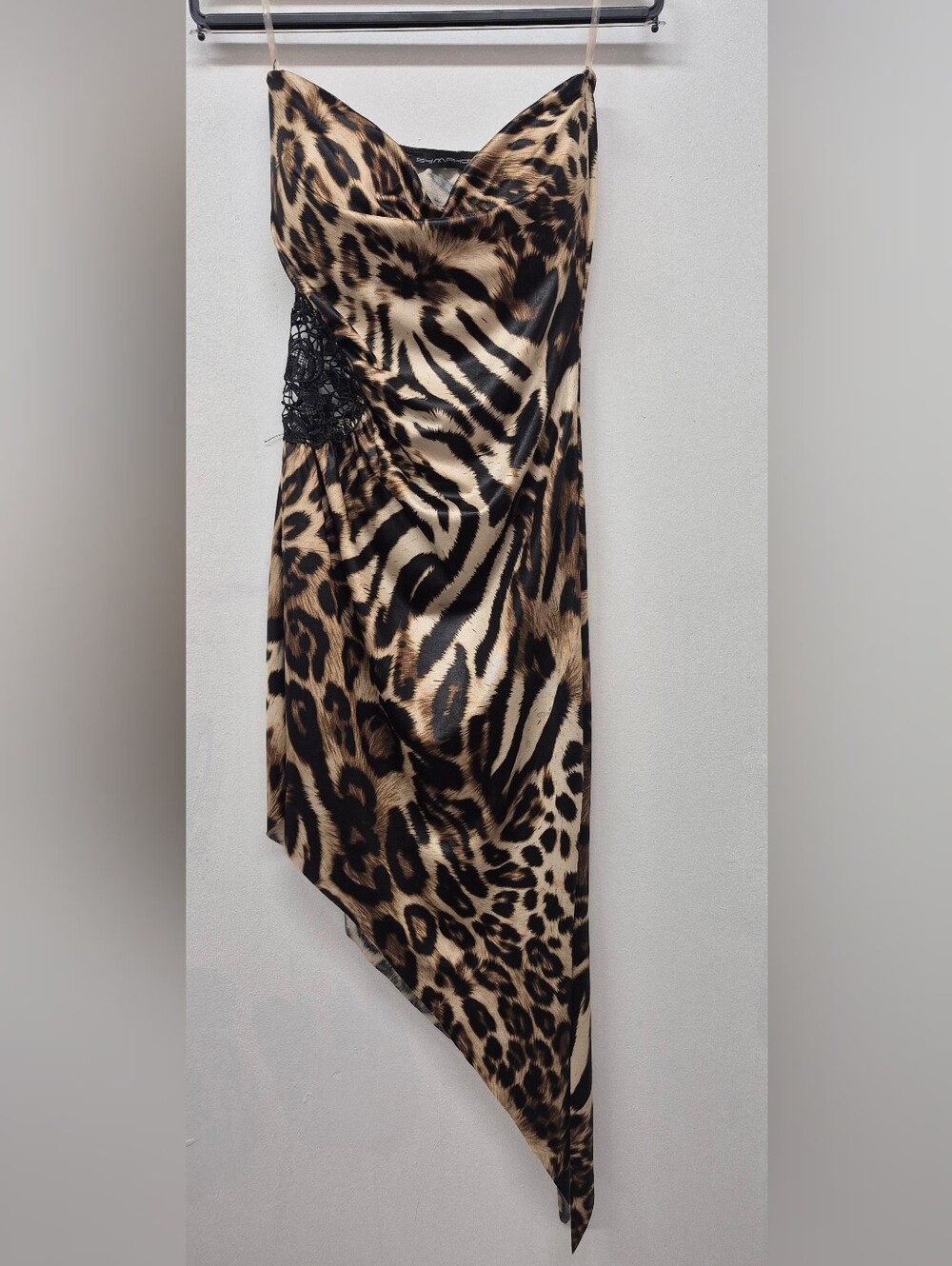 🌼5/$20 Symphony Leopard-Print Asymmetrical Slip Dress - Black & Beige